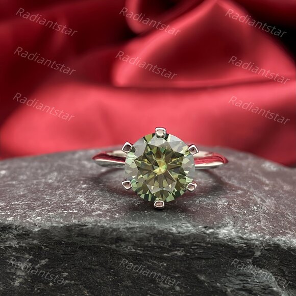 NEW Certified 3 ct. t.w. Dark Blue Green Moissanite Solitaire 6 Prong Ring - Picture 4 of 8